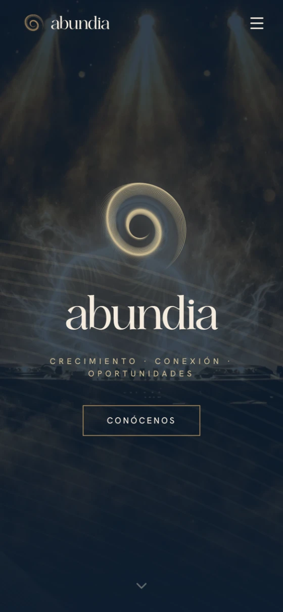 Abundia Agency en móvil: mismo hero adaptado a pantalla vertical